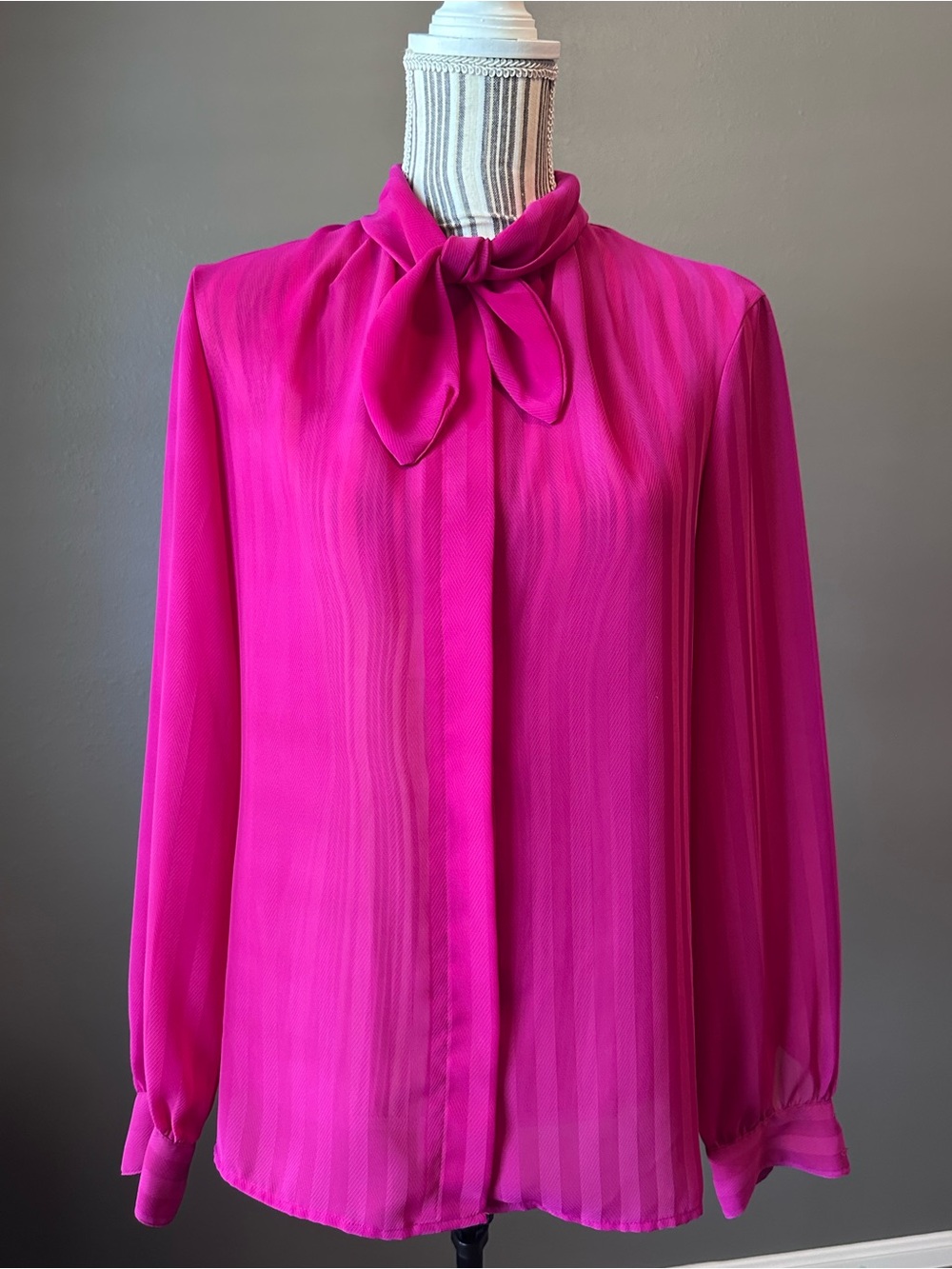 Vintage 1980s Haberdashery Collection P Bow Blouse Fuchsia Pink Chiffon